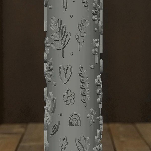 Model 026 - Çiçekli Çiçek - Polimer Kil Doku Oklavası / Seramik Çamuru Desen Rulosu