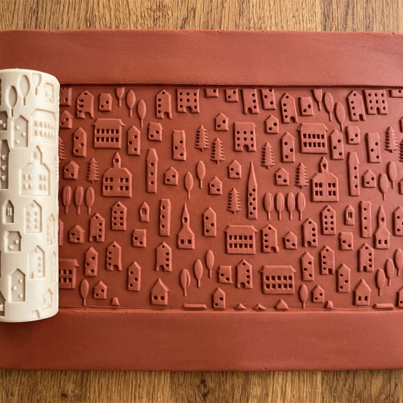 Model 048 - Evler Deboss & Emboss İkili Set - Polimer Kil Doku Oklavası / Seramik Çamuru Rulosu