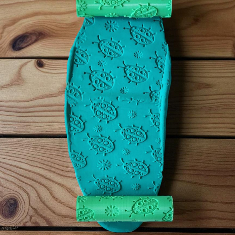 Model 049 - Uğurböcekleri - Polimer Kil Doku Oklavası / Seramik Çamuru Desen Rulosu