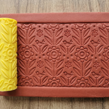 Model 051 - Çiçek Deseni Deboss & Emboss İkili Set - Polimer Kil Seramik Çamuru Doku Oklavası