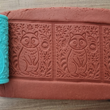 Model 158 -Rakun Motif Deboss & Emboss İkili Set - Polimer Kil Seramik Çamuru Doku Oklavası