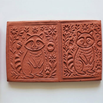 Model 158 -Rakun Motif Deboss & Emboss İkili Set - Polimer Kil Seramik Çamuru Doku Oklavası